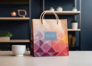 ساک دستی با طرح انتزاعی روی میز